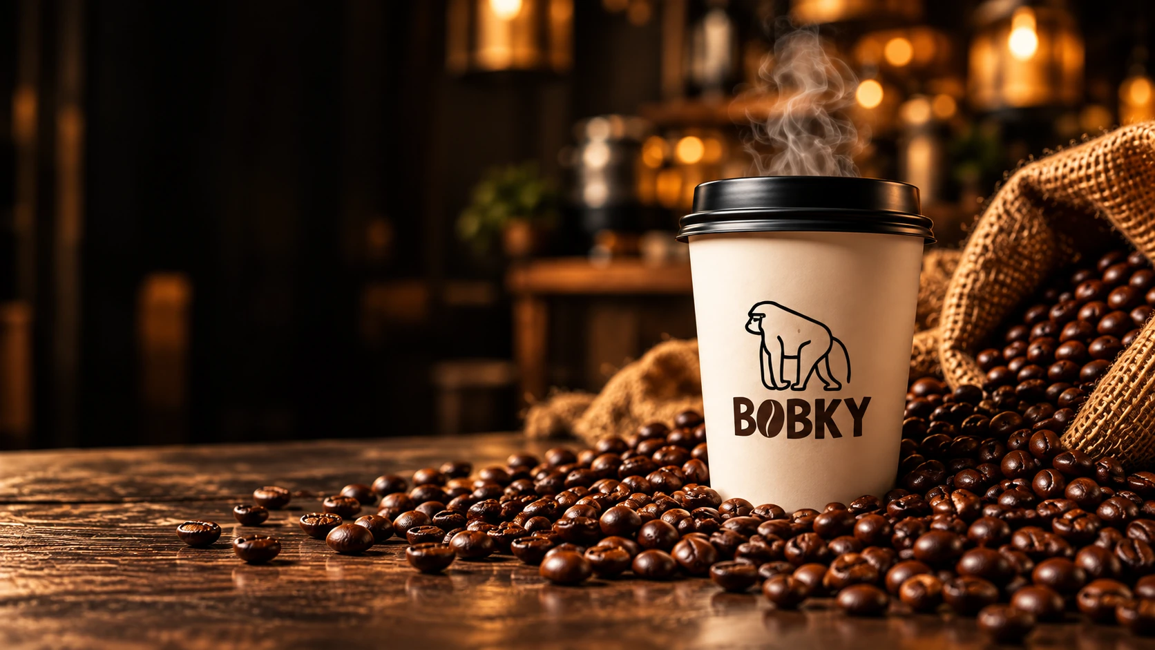 Káva Bobky – kelímek a kávová zrna